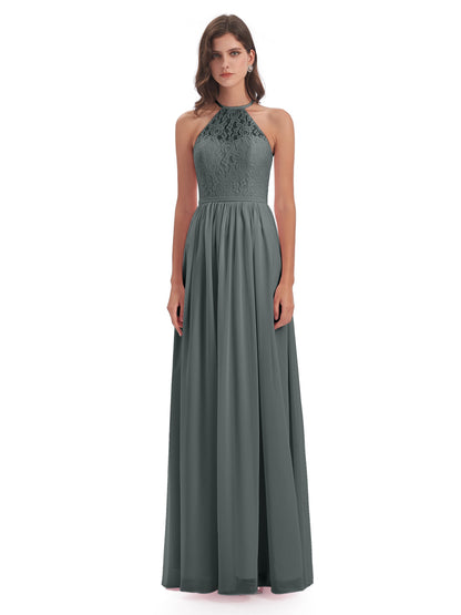 Magdalena Halter Keyhole Lace Long Bridesmaid Dresses