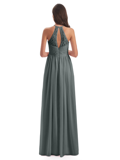 Magdalena Halter Keyhole Lace Long Bridesmaid Dresses