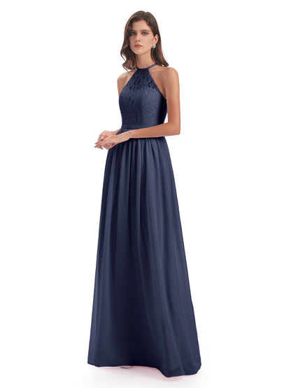 Magdalena Halter Keyhole Lace Long Bridesmaid Dresses