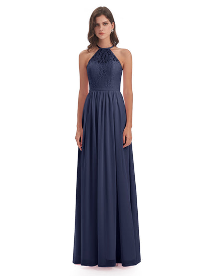 Magdalena Halter Keyhole Lace Long Bridesmaid Dresses