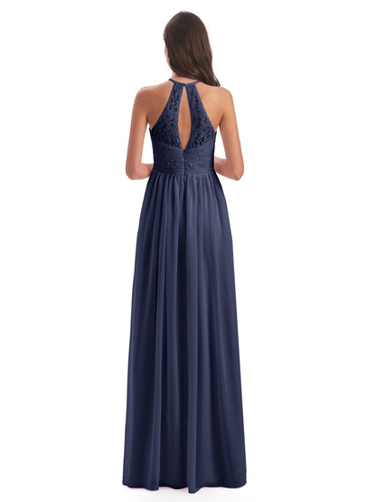 Magdalena Halter Keyhole Lace Long Bridesmaid Dresses