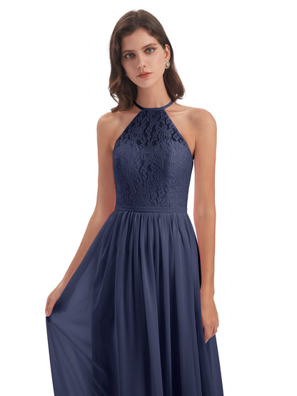 Magdalena Halter Keyhole Lace Long Bridesmaid Dresses