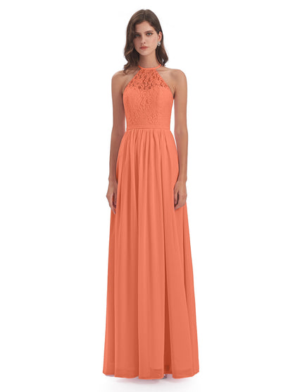 Magdalena Halter Keyhole Lace Long Bridesmaid Dresses