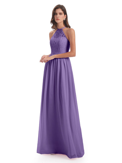 Magdalena Halter Keyhole Lace Long Bridesmaid Dresses