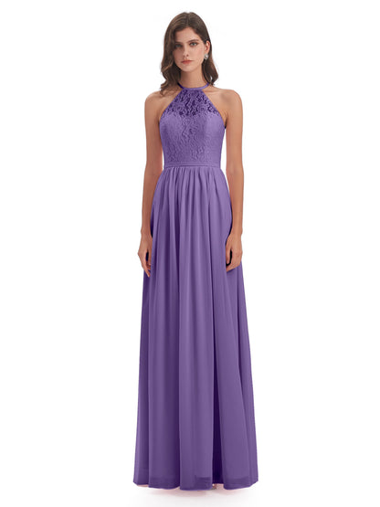 Magdalena Halter Keyhole Lace Long Bridesmaid Dresses