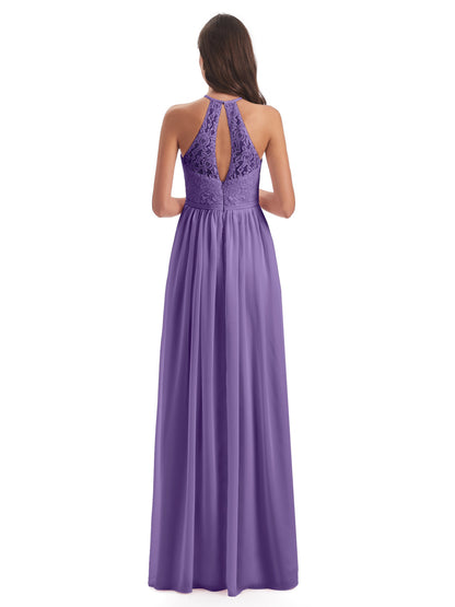 Magdalena Halter Keyhole Lace Long Bridesmaid Dresses