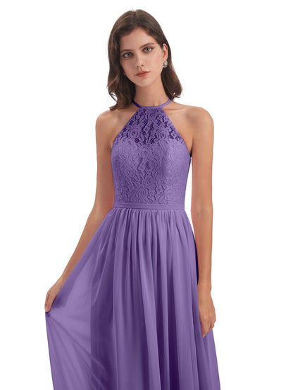 Magdalena Halter Keyhole Lace Long Bridesmaid Dresses