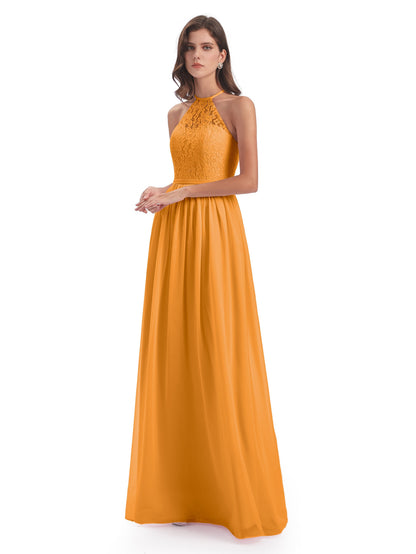Magdalena Halter Keyhole Lace Long Bridesmaid Dresses