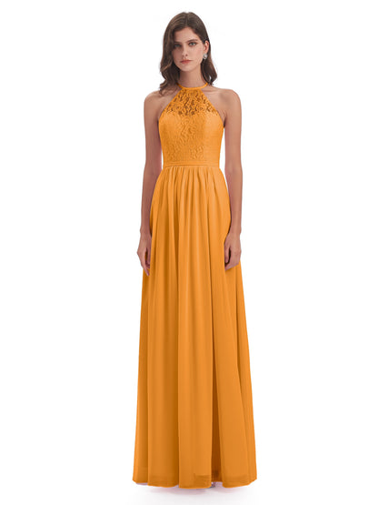 Magdalena Halter Keyhole Lace Long Bridesmaid Dresses