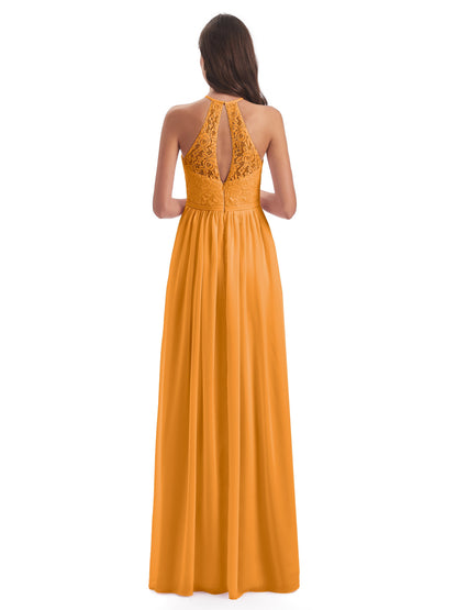 Magdalena Halter Keyhole Lace Long Bridesmaid Dresses