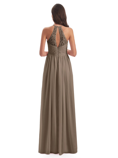 Magdalena Halter Keyhole Lace Long Bridesmaid Dresses