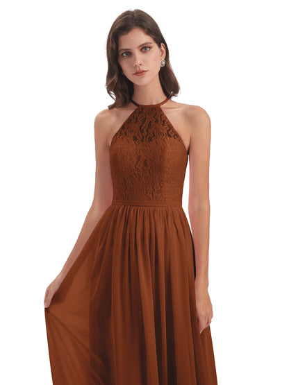Magdalena Halter Keyhole Lace Long Bridesmaid Dresses