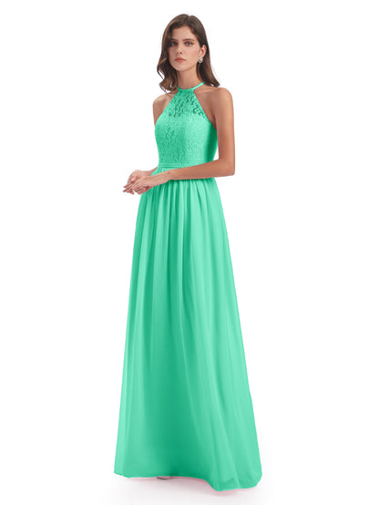 Magdalena Halter Keyhole Lace Long Bridesmaid Dresses