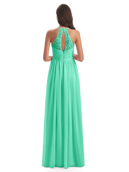 Magdalena Halter Keyhole Lace Long Bridesmaid Dresses