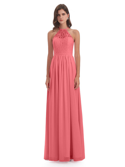 Magdalena Halter Keyhole Lace Long Bridesmaid Dresses
