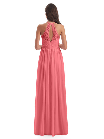 Magdalena Halter Keyhole Lace Long Bridesmaid Dresses