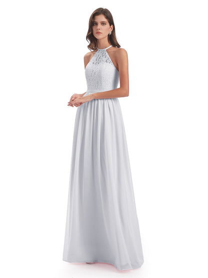 Magdalena Halter Keyhole Lace Long Bridesmaid Dresses