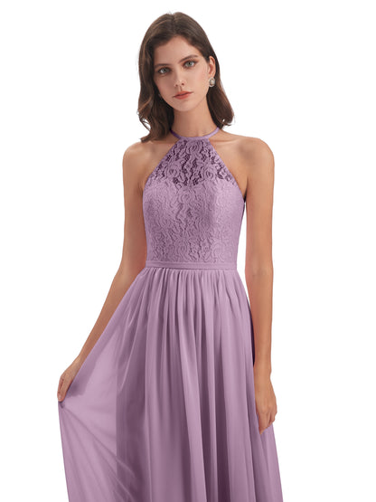 Magdalena Halter Keyhole Lace Long Bridesmaid Dresses