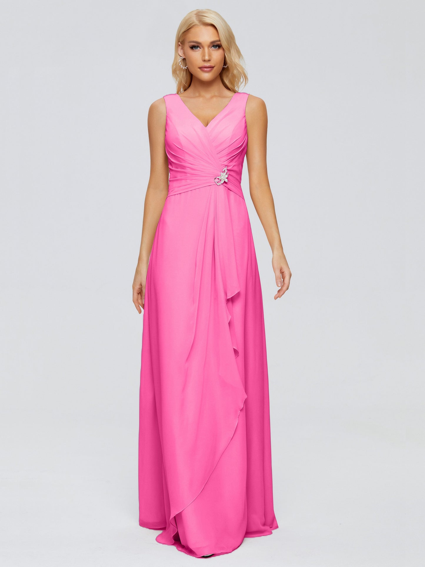 Maria V Neck Sleeveless Chiffon Bridesmaid Dresses