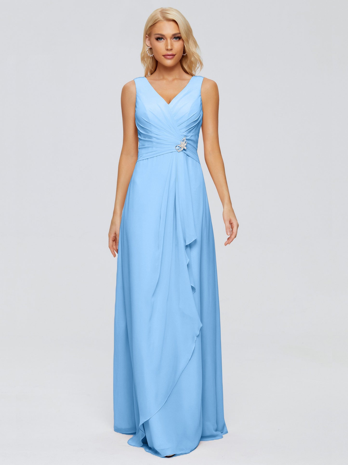 Maria V Neck Sleeveless Chiffon Bridesmaid Dresses