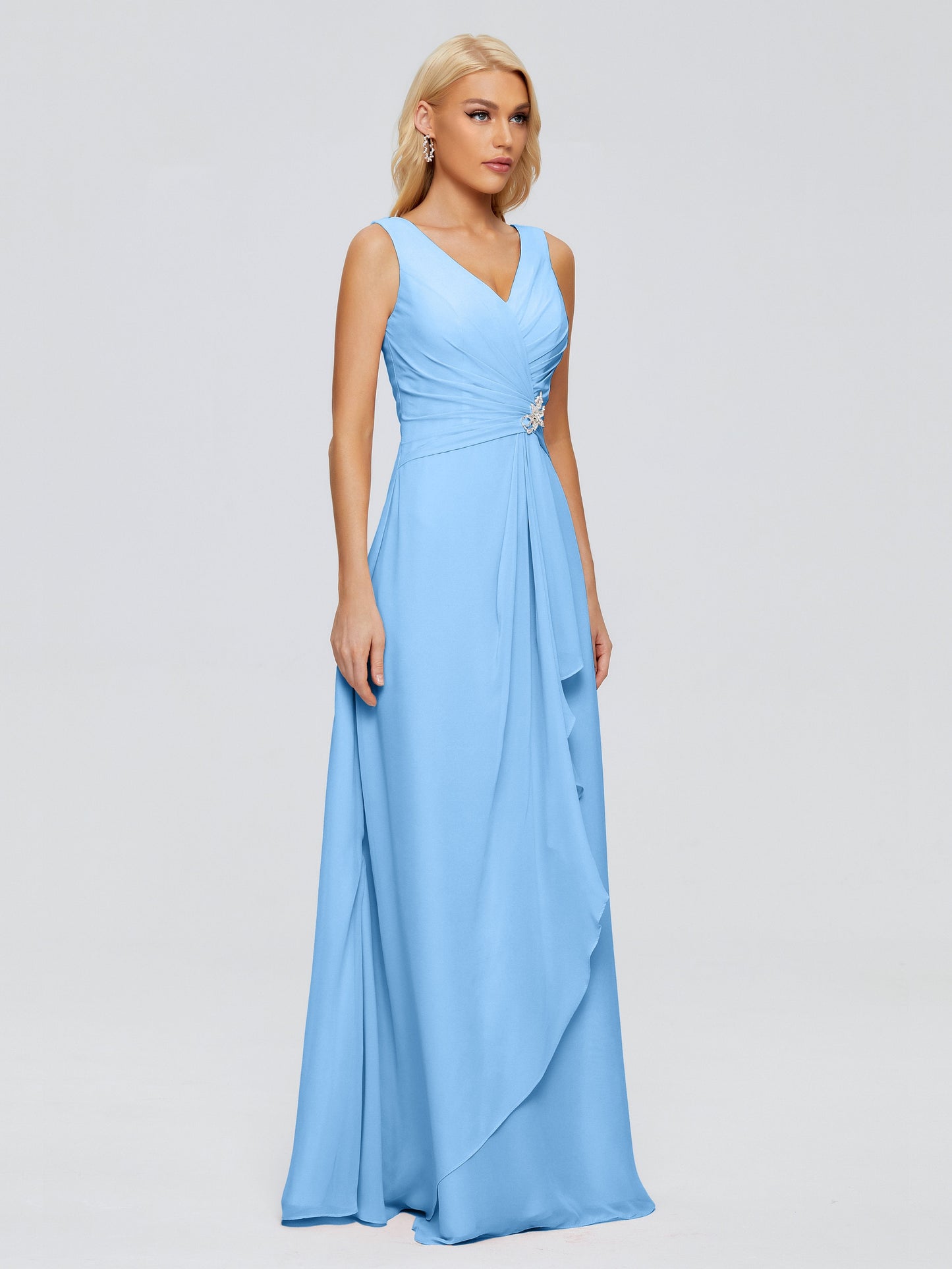 Maria V Neck Sleeveless Chiffon Bridesmaid Dresses
