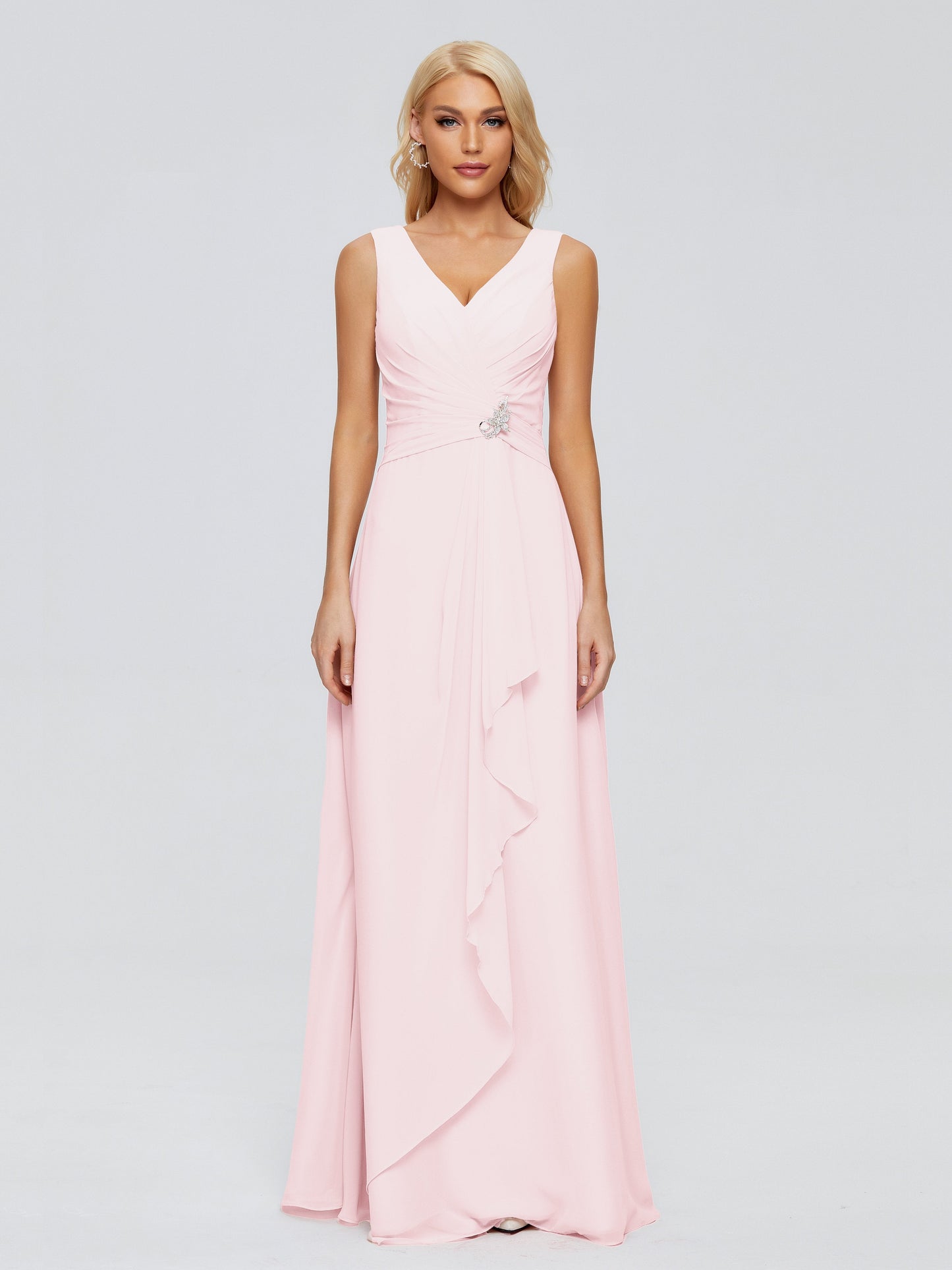 Maria V Neck Sleeveless Chiffon Bridesmaid Dresses