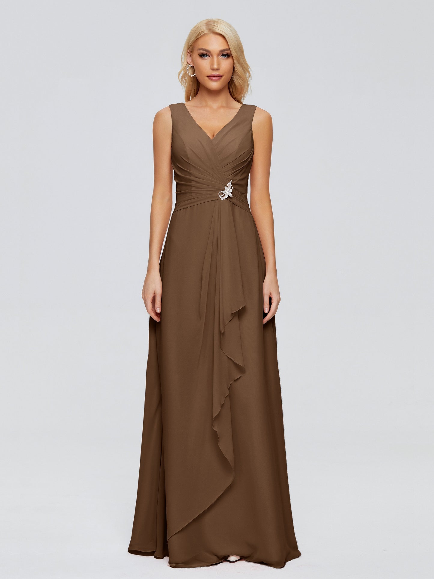 Maria V Neck Sleeveless Chiffon Bridesmaid Dresses