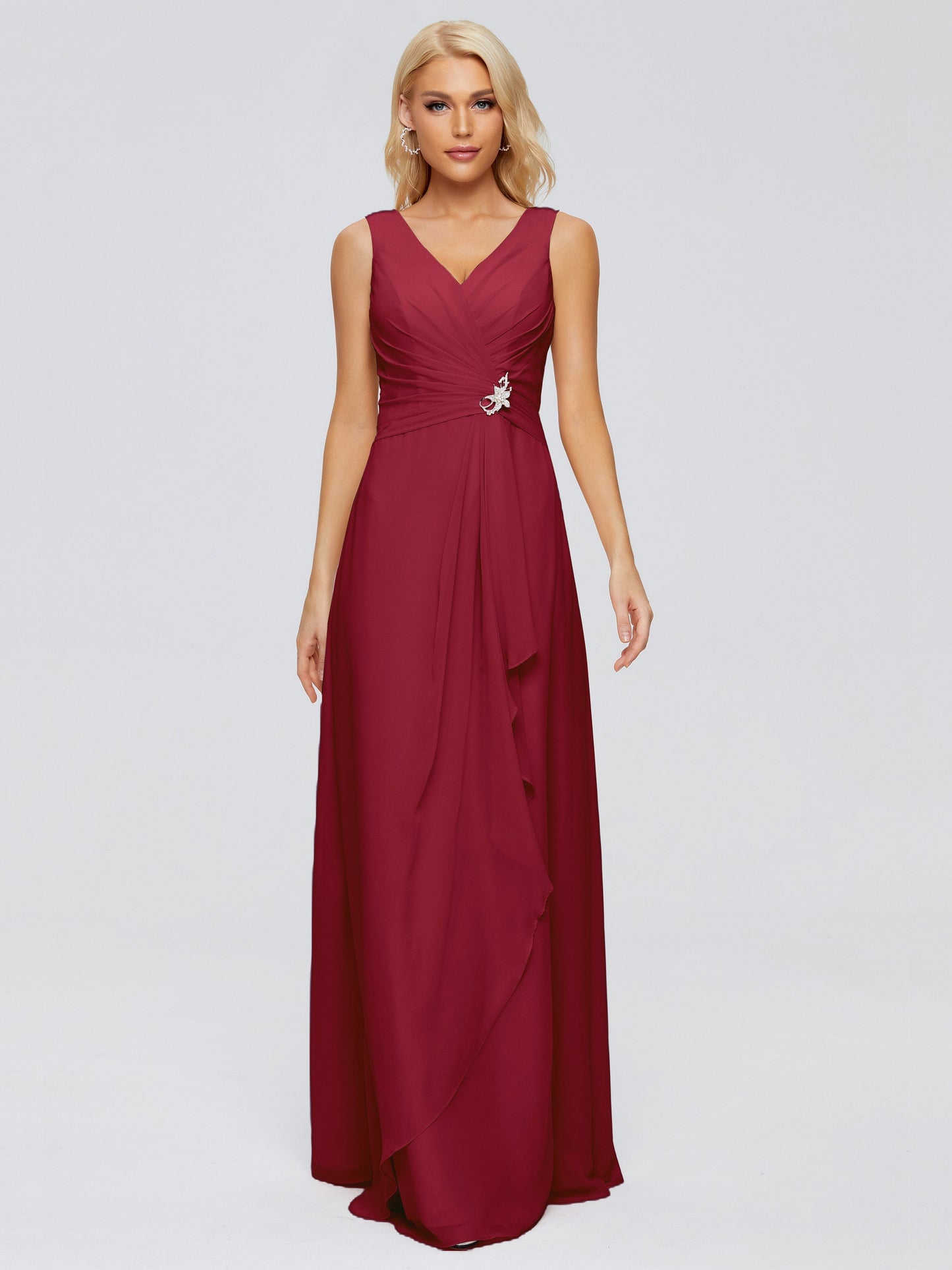 Maria V Neck Sleeveless Chiffon Bridesmaid Dresses