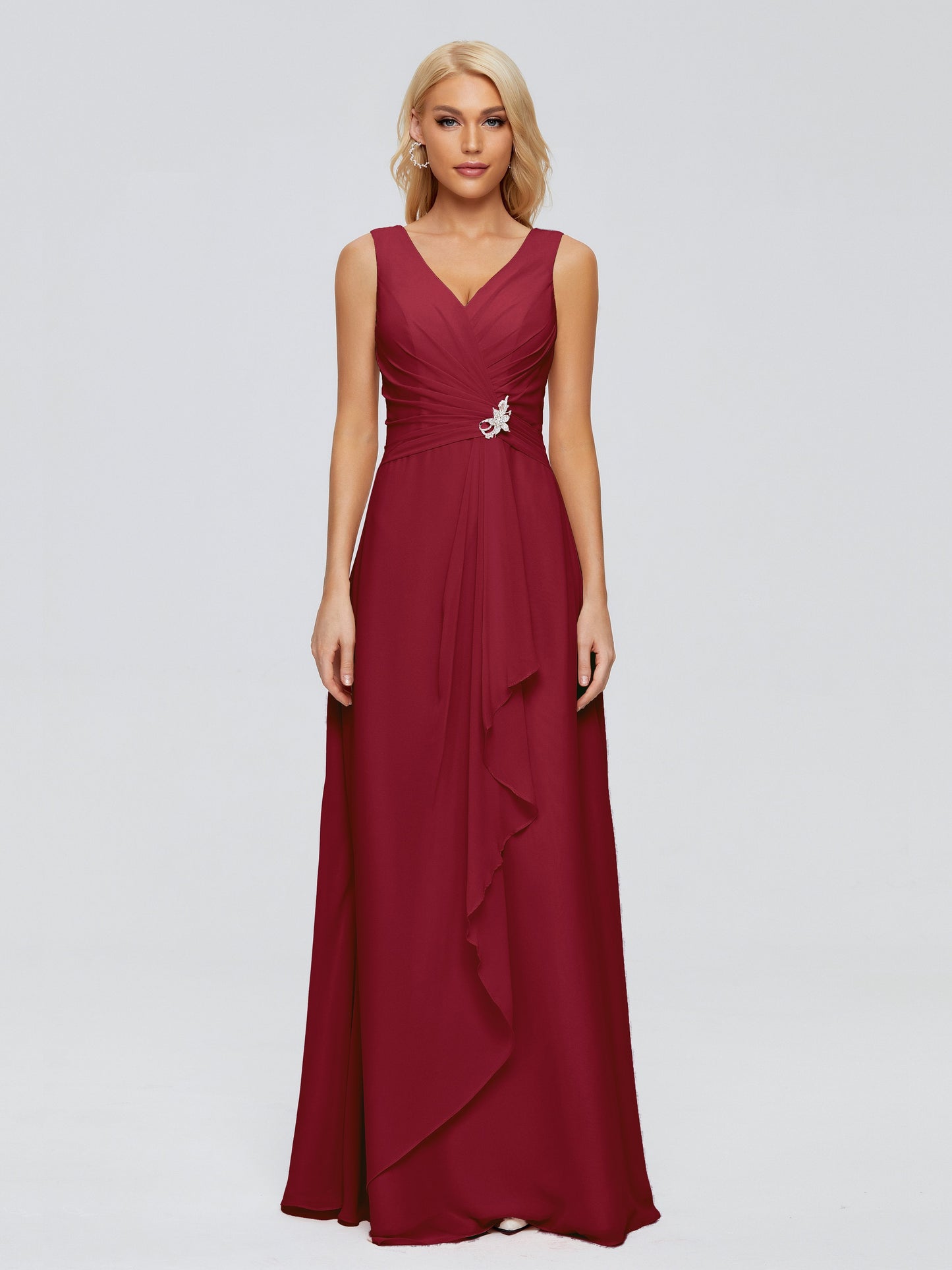 Maria V Neck Sleeveless Chiffon Bridesmaid Dresses