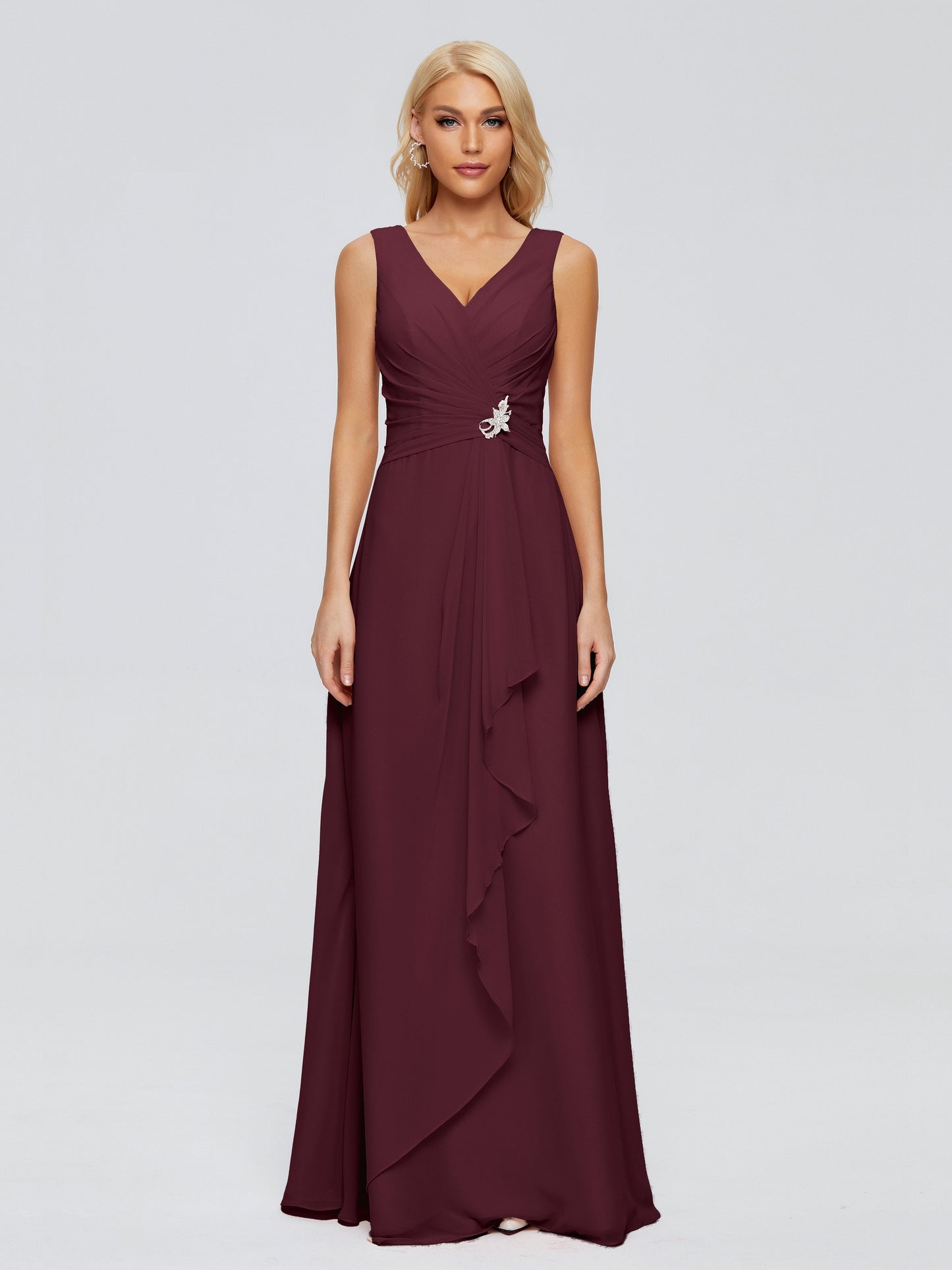 Maria V Neck Sleeveless Chiffon Bridesmaid Dresses