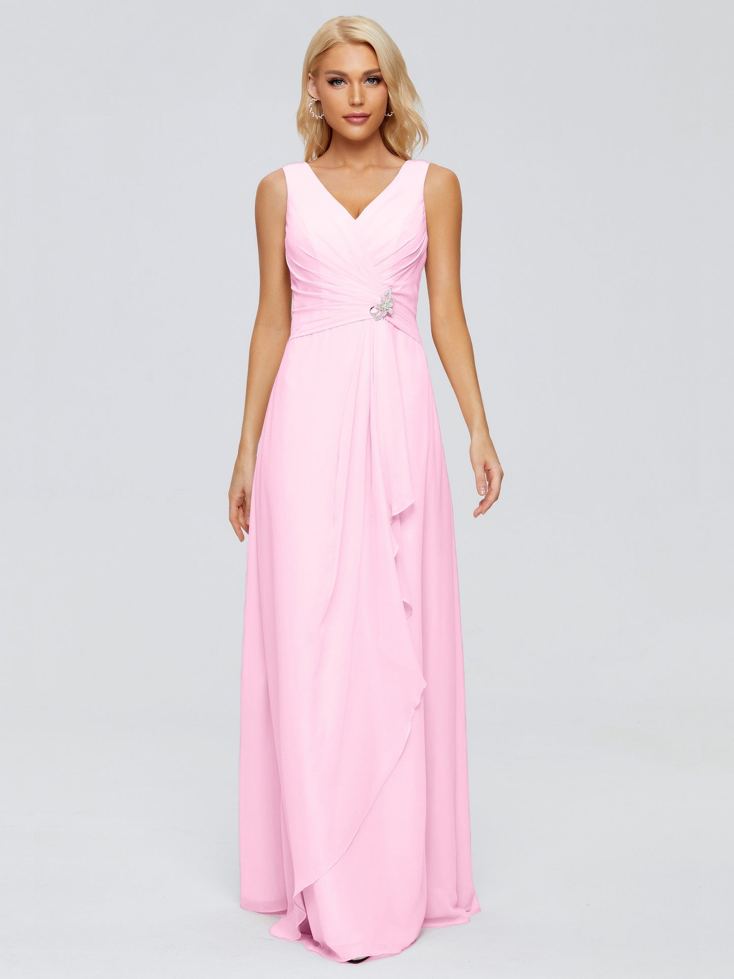 Maria V Neck Sleeveless Chiffon Bridesmaid Dresses