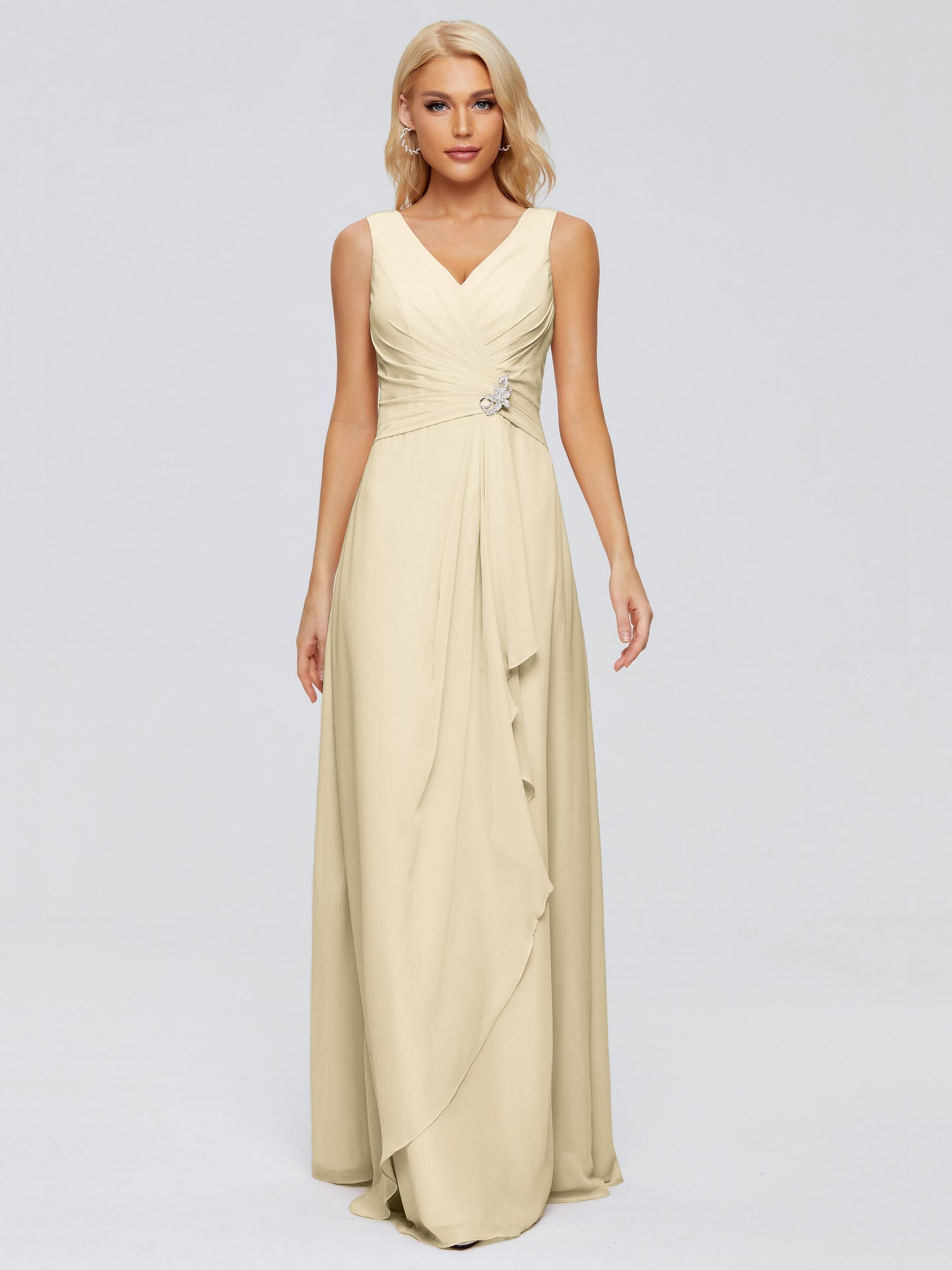Maria V Neck Sleeveless Chiffon Bridesmaid Dresses