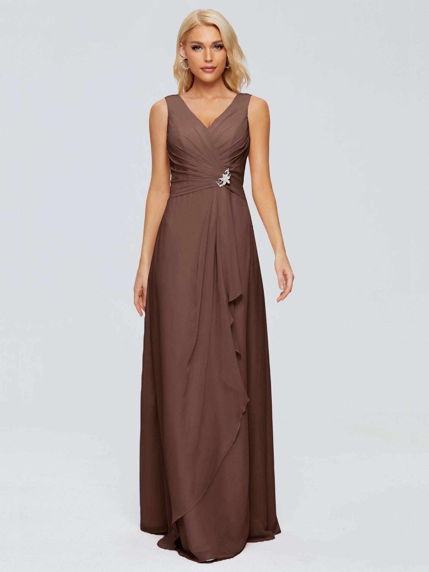 Maria V Neck Sleeveless Chiffon Bridesmaid Dresses
