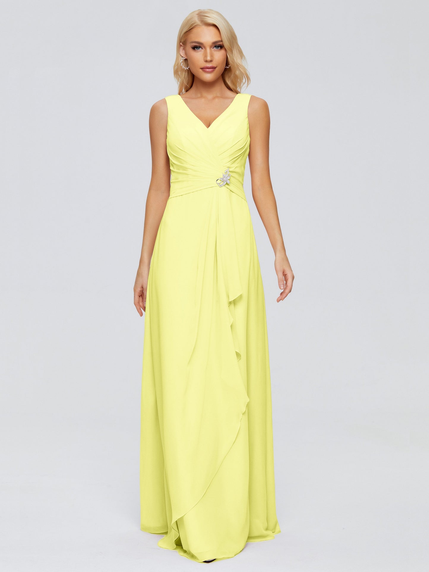 Maria V Neck Sleeveless Chiffon Bridesmaid Dresses