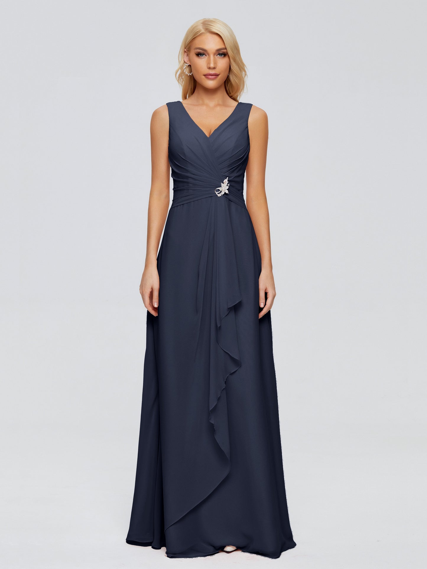 Maria V Neck Sleeveless Chiffon Bridesmaid Dresses