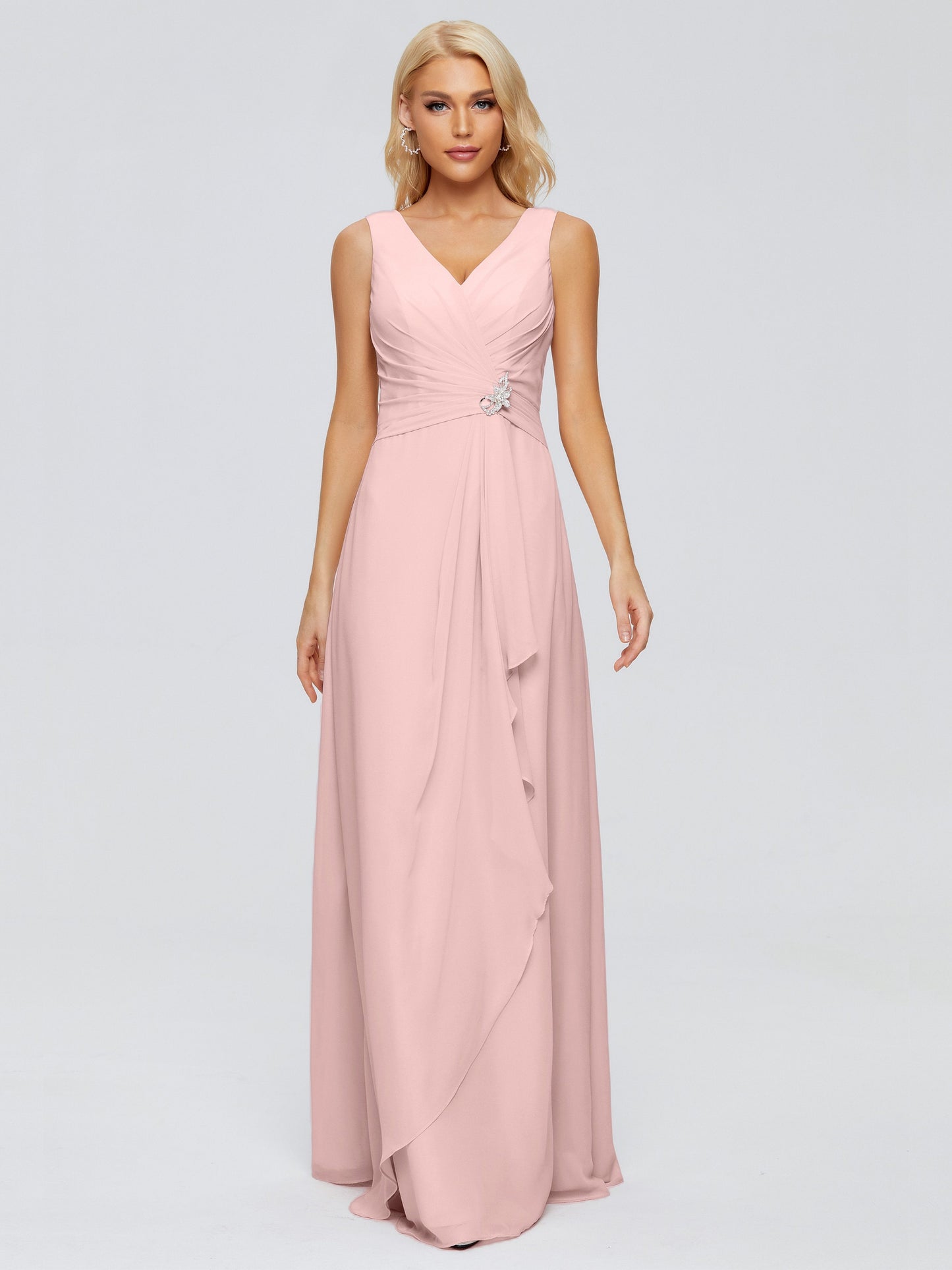 Maria V Neck Sleeveless Chiffon Bridesmaid Dresses