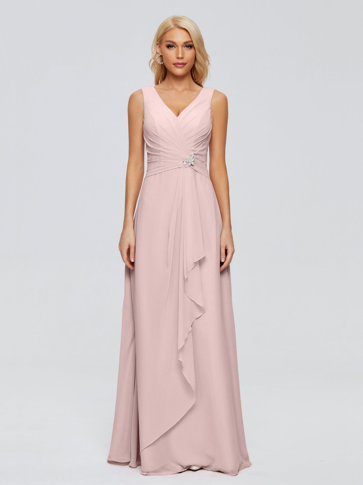 Maria V Neck Sleeveless Chiffon Bridesmaid Dresses