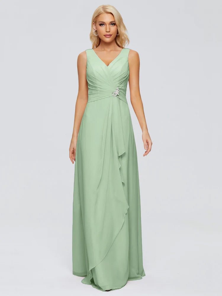 Maria V Neck Sleeveless Chiffon Bridesmaid Dresses