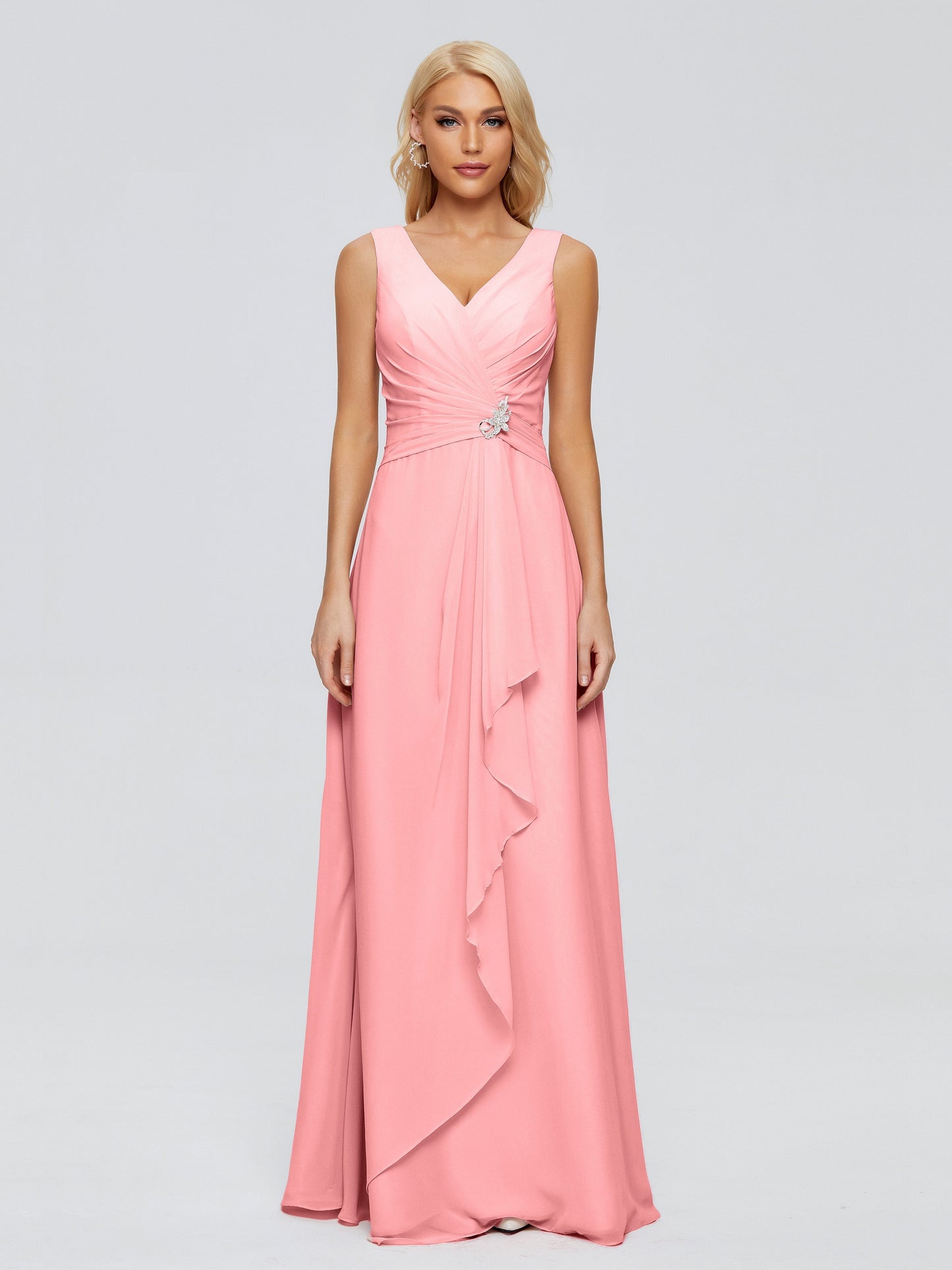 Maria V Neck Sleeveless Chiffon Bridesmaid Dresses