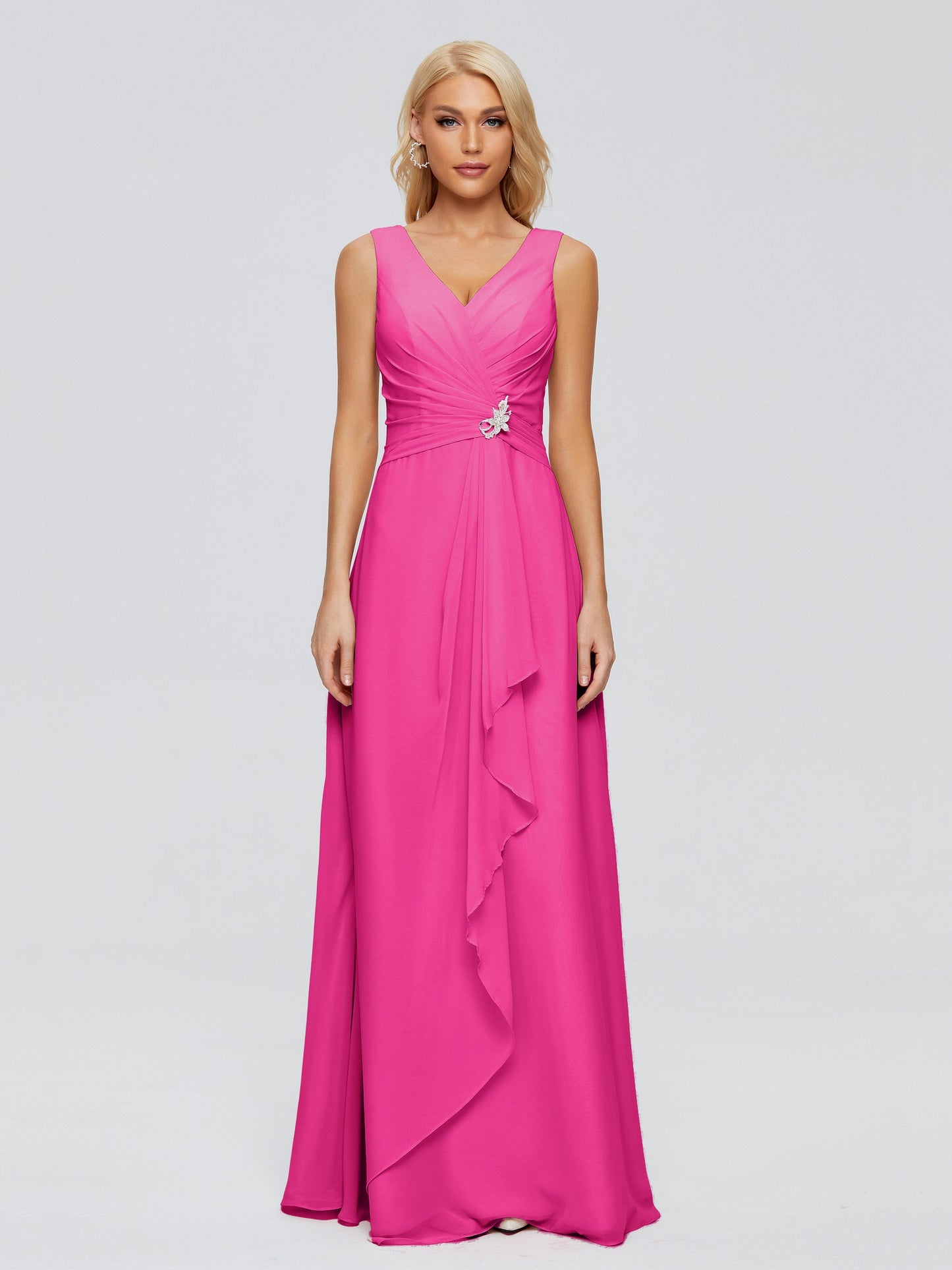 Maria V Neck Sleeveless Chiffon Bridesmaid Dresses