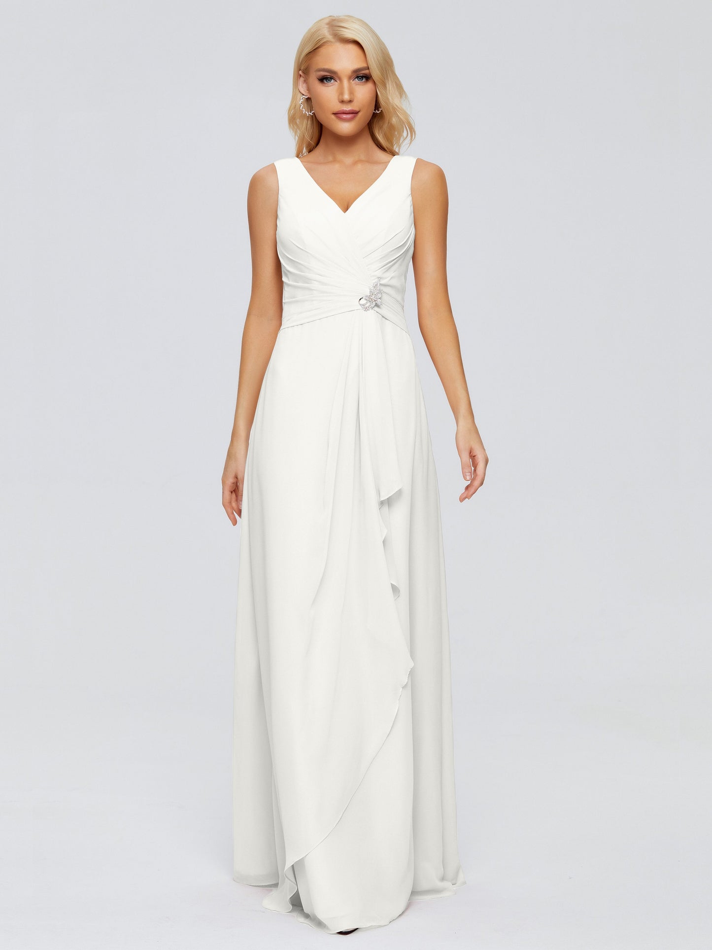 Maria V Neck Sleeveless Chiffon Bridesmaid Dresses