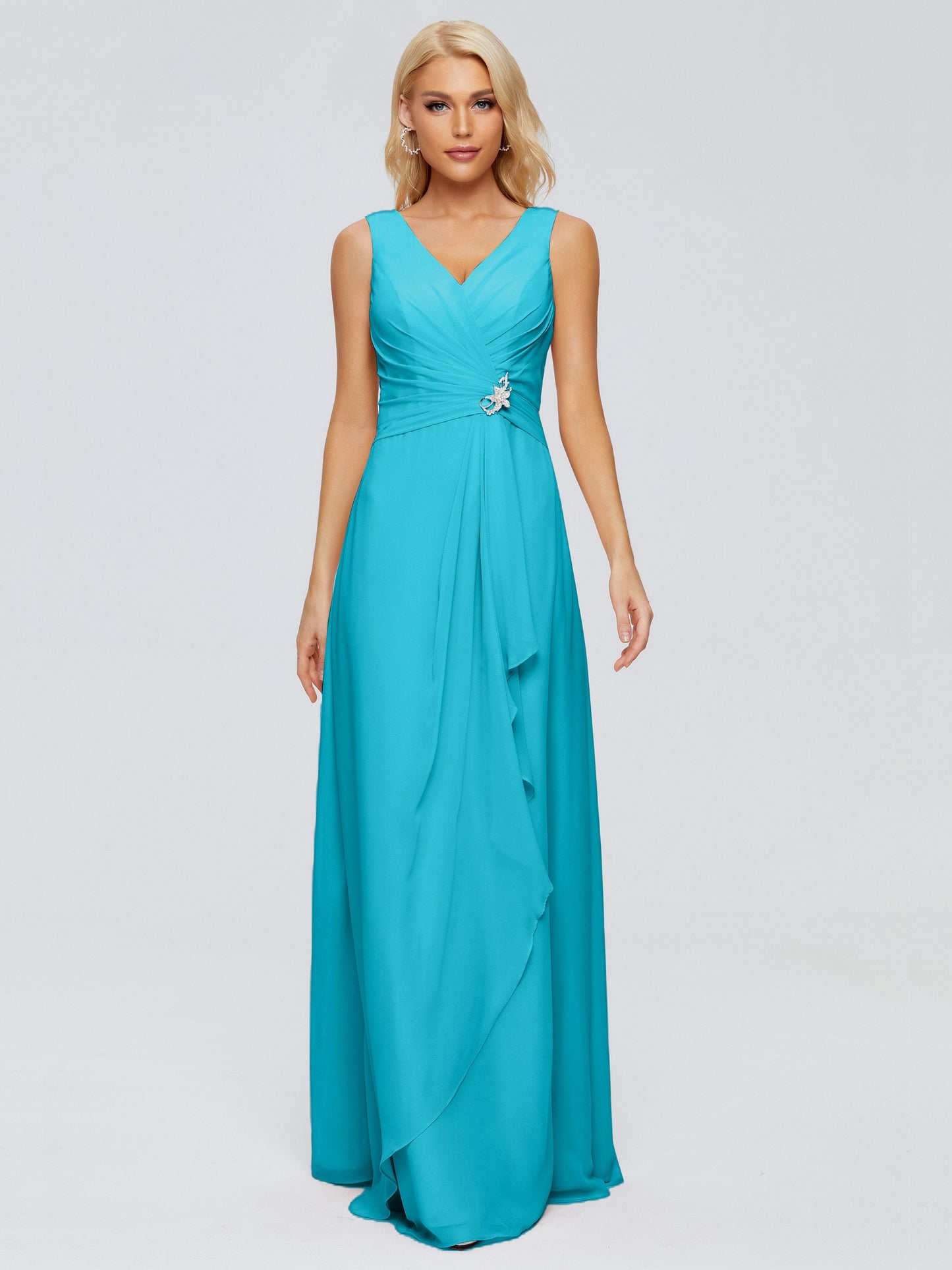 Maria V Neck Sleeveless Chiffon Bridesmaid Dresses