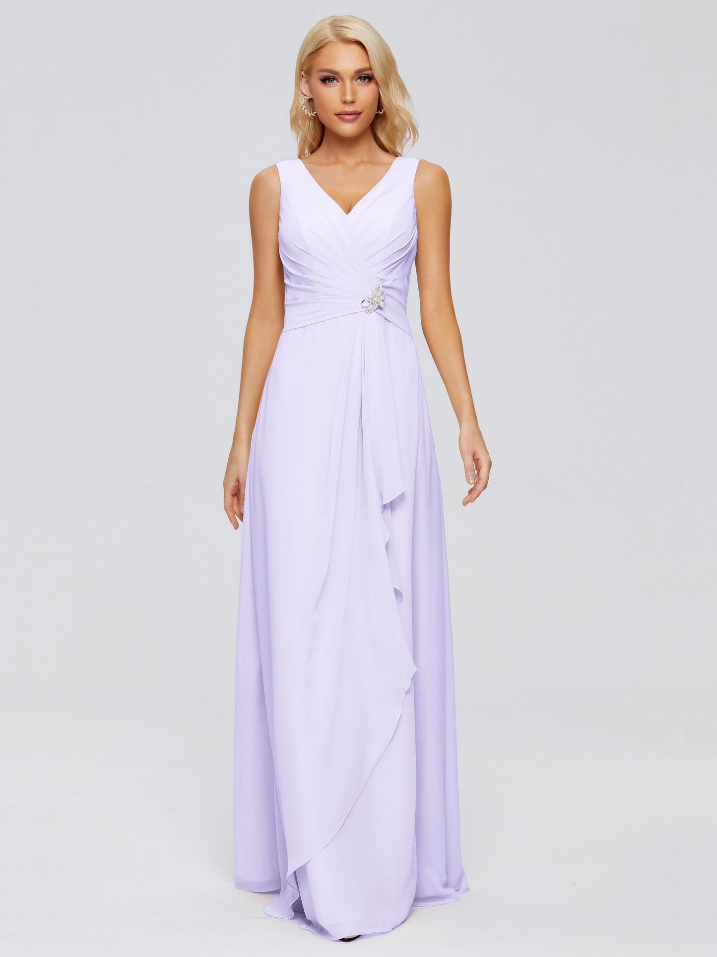 Maria V Neck Sleeveless Chiffon Bridesmaid Dresses