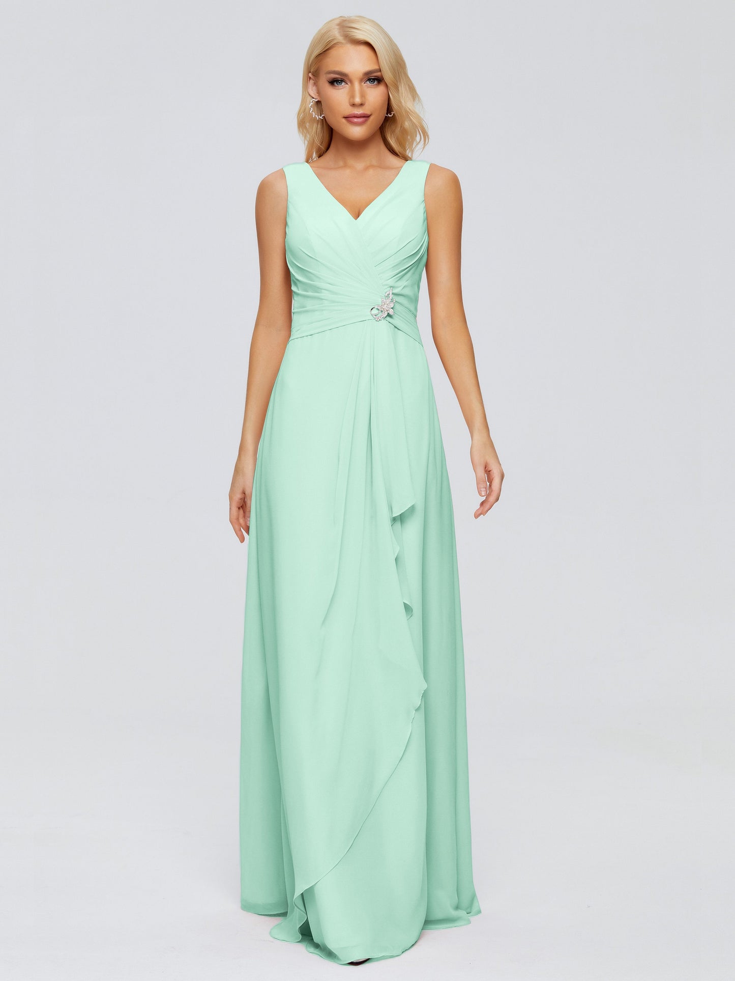 Maria V Neck Sleeveless Chiffon Bridesmaid Dresses