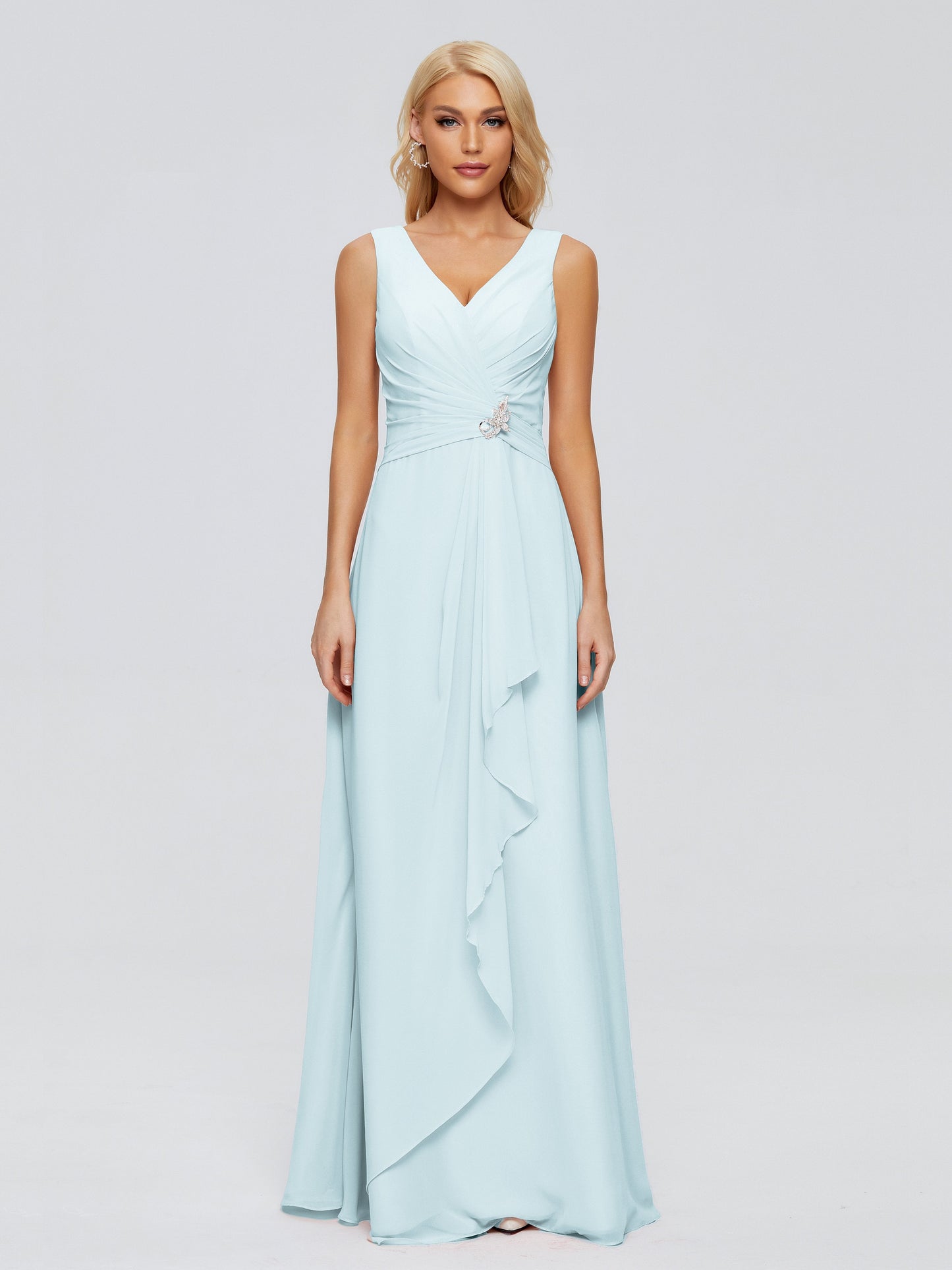 Maria V Neck Sleeveless Chiffon Bridesmaid Dresses
