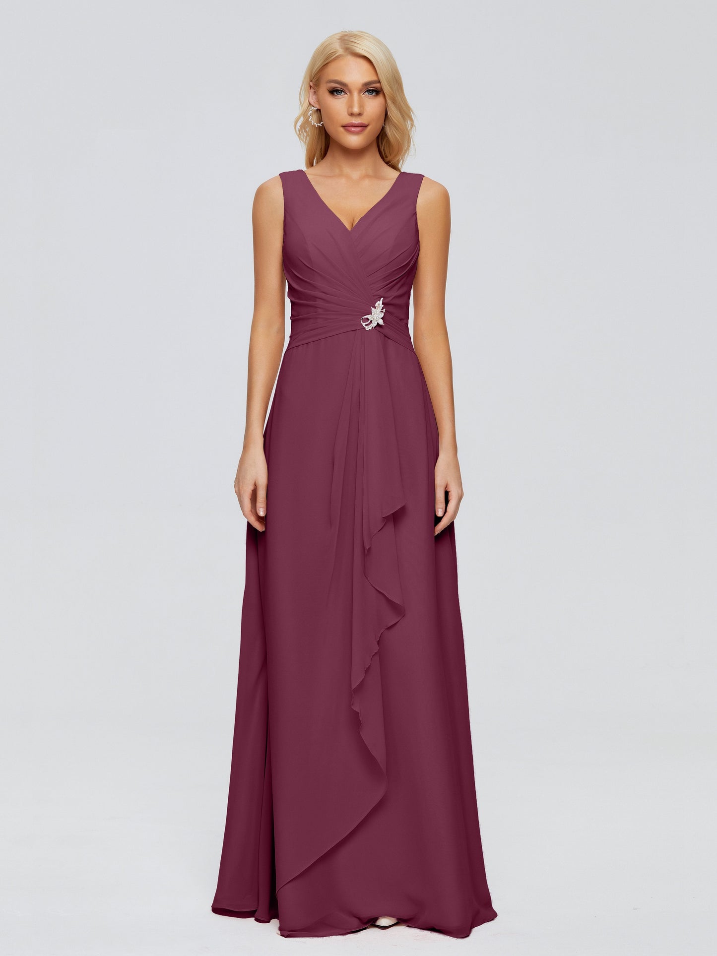 Maria V Neck Sleeveless Chiffon Bridesmaid Dresses
