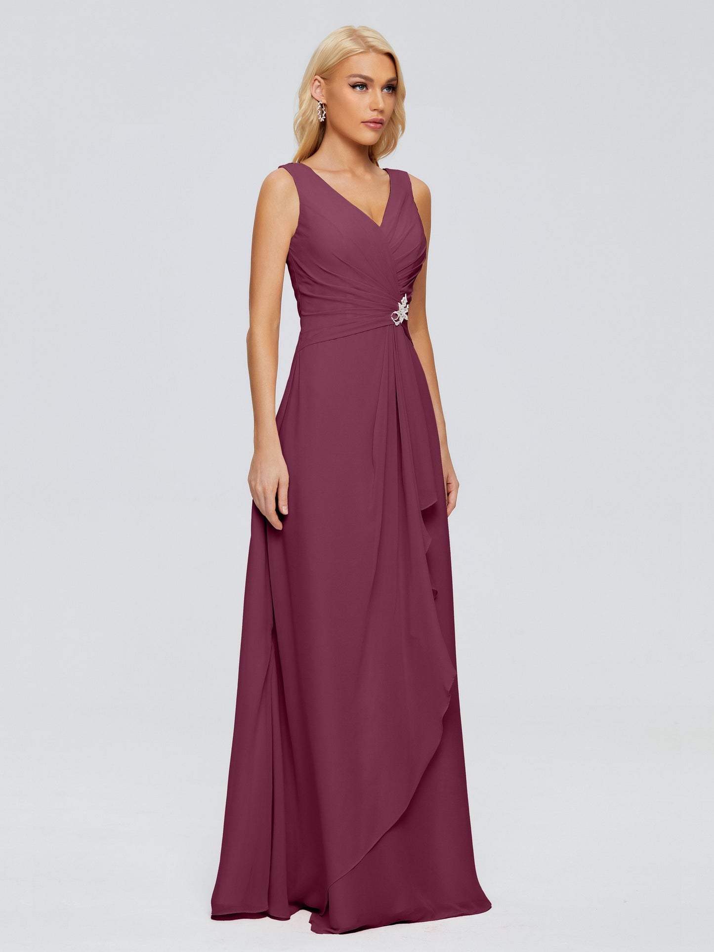 Maria V Neck Sleeveless Chiffon Bridesmaid Dresses