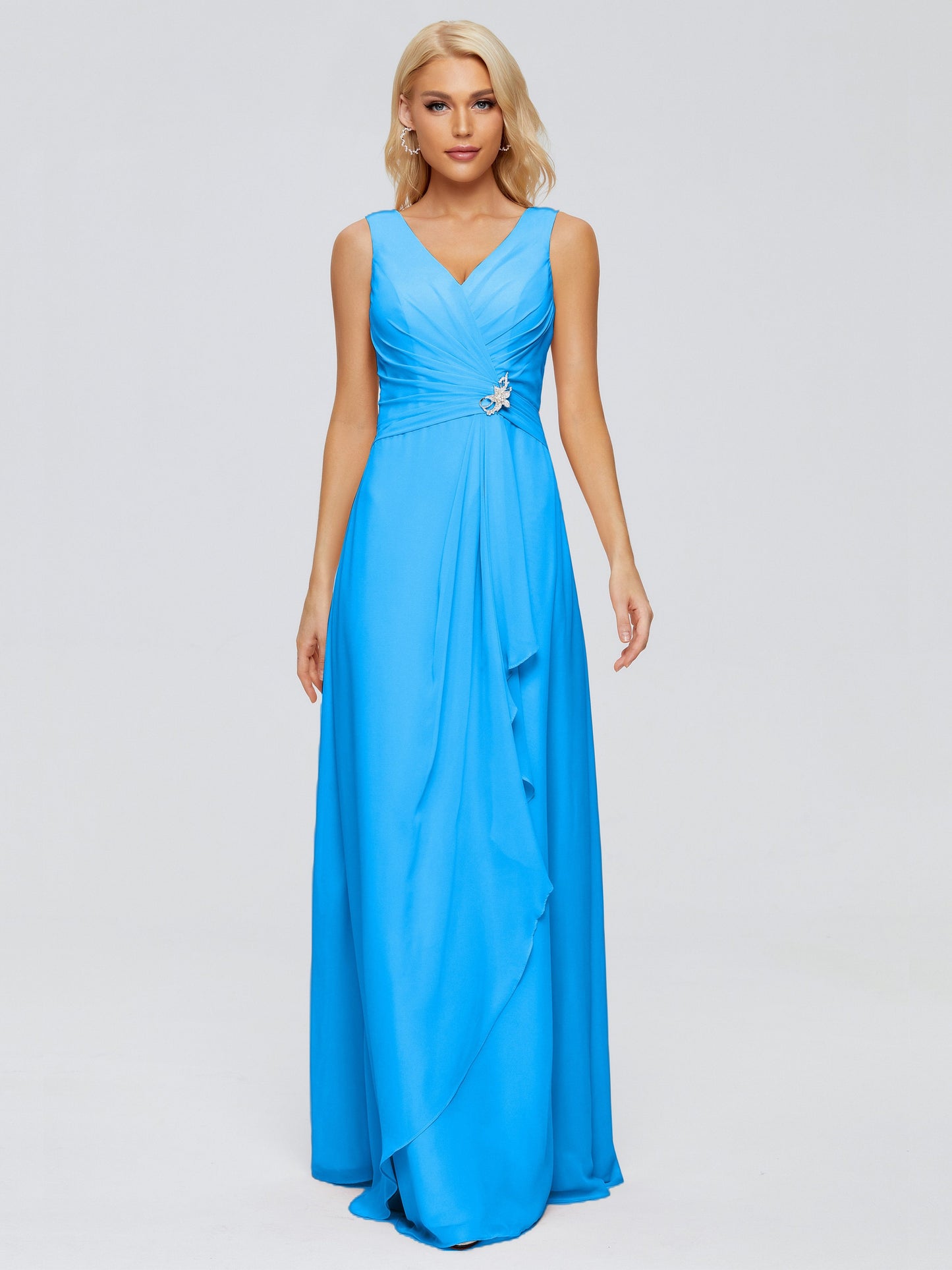 Maria V Neck Sleeveless Chiffon Bridesmaid Dresses
