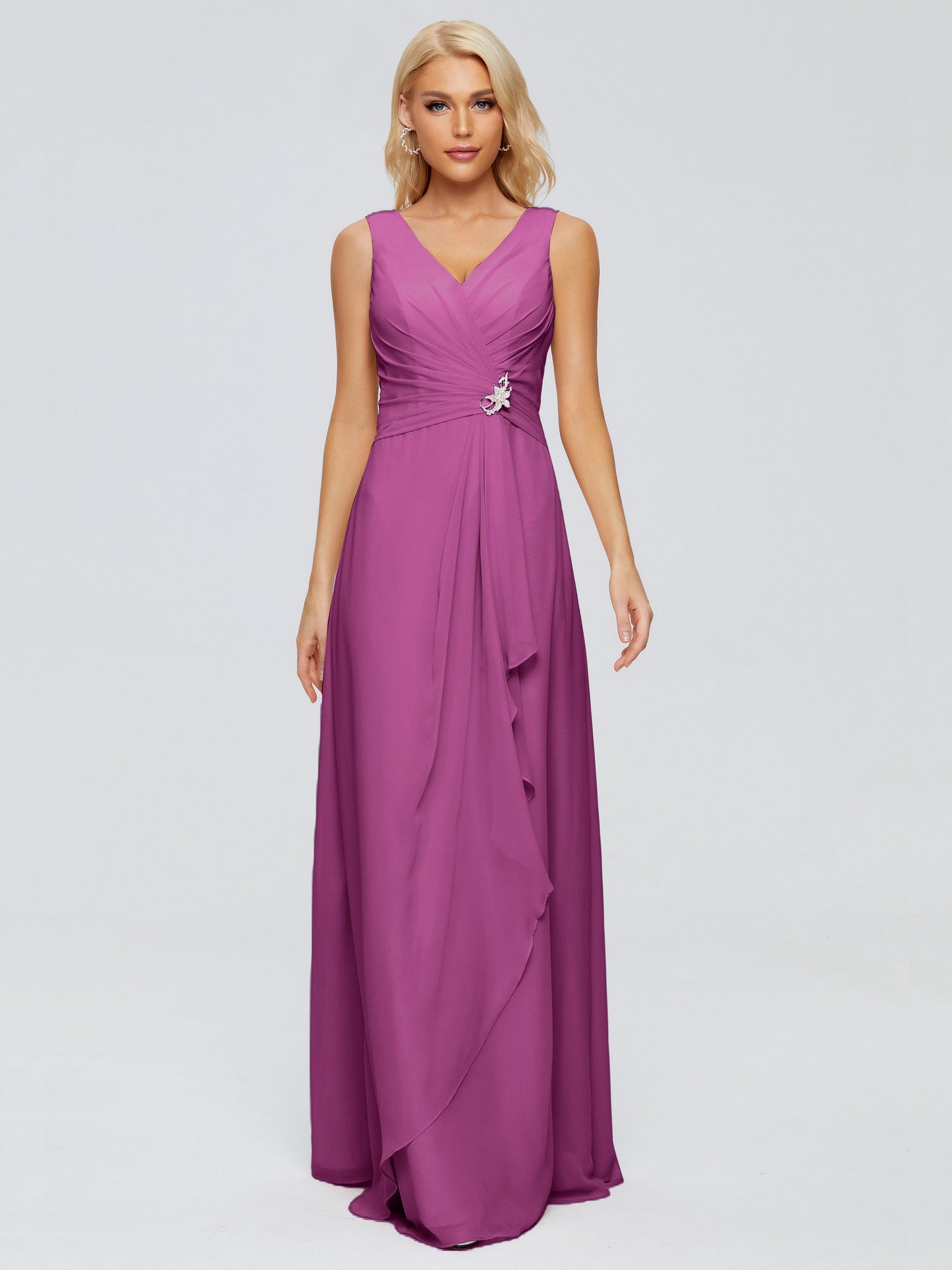 Maria V Neck Sleeveless Chiffon Bridesmaid Dresses