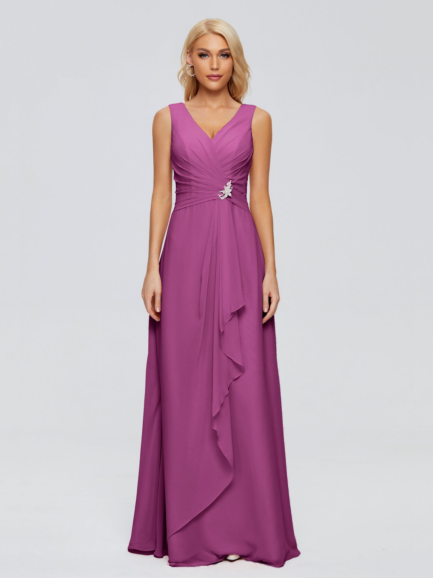 Maria V Neck Sleeveless Chiffon Bridesmaid Dresses